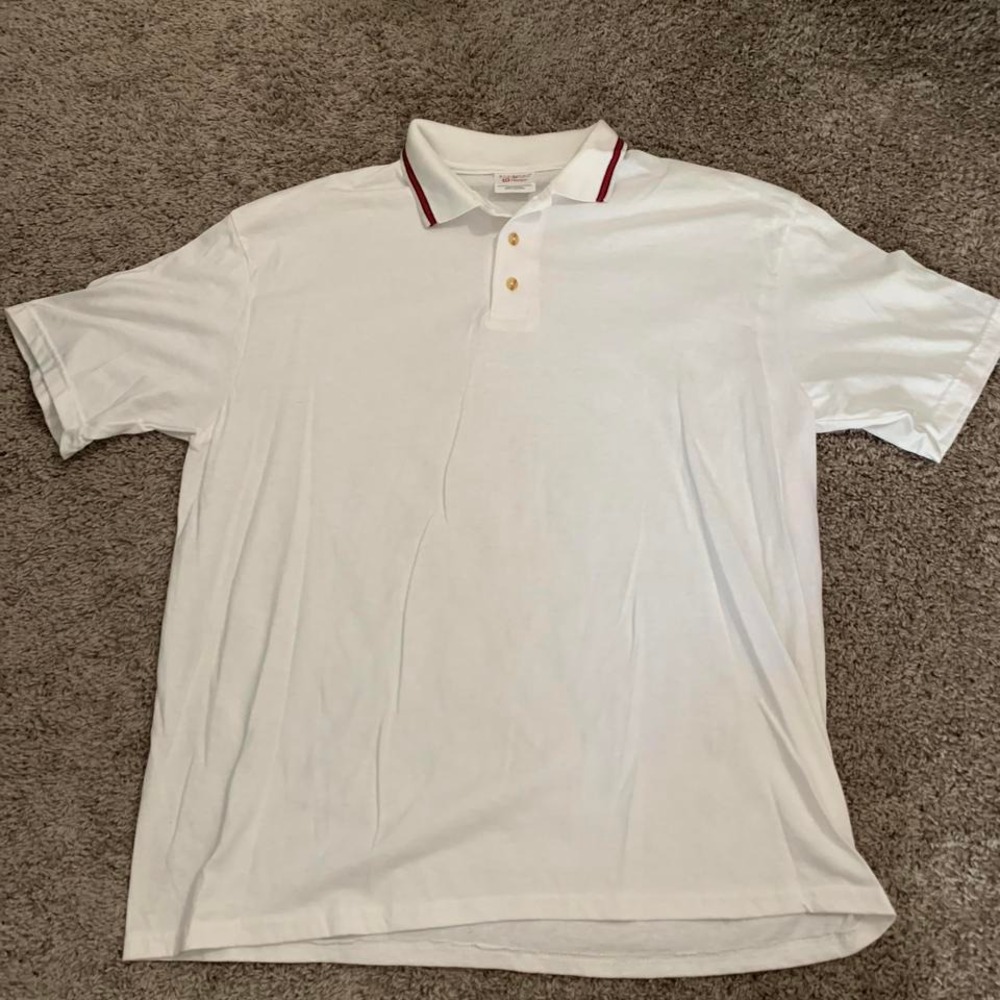 1990's pro classic Bright White polo shirt with‎ red trim!